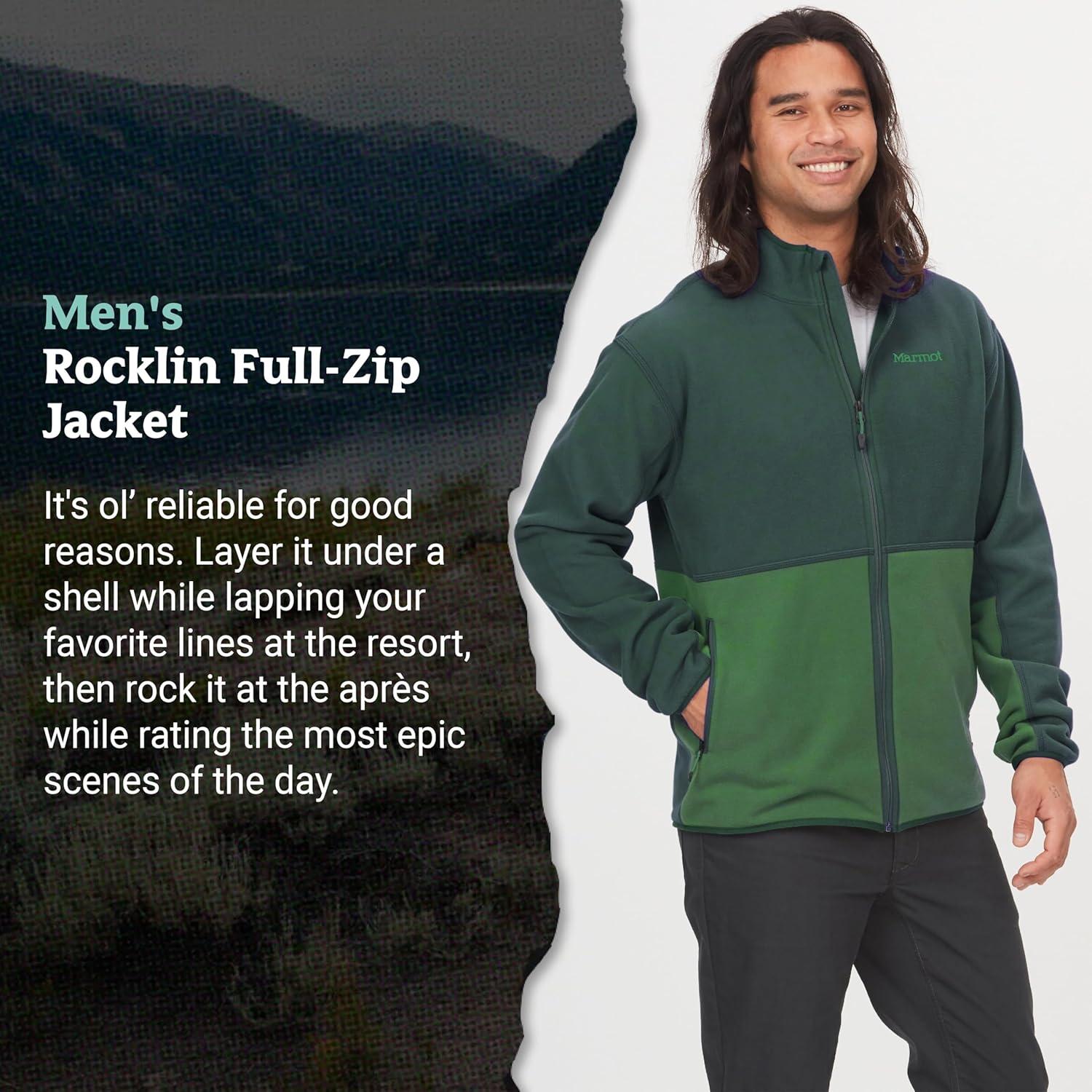 imageMARMOT Mens Rocklin FullZip Jacket Classic Warm Lightweight 100Weight Fleece LayerDark JungleClover