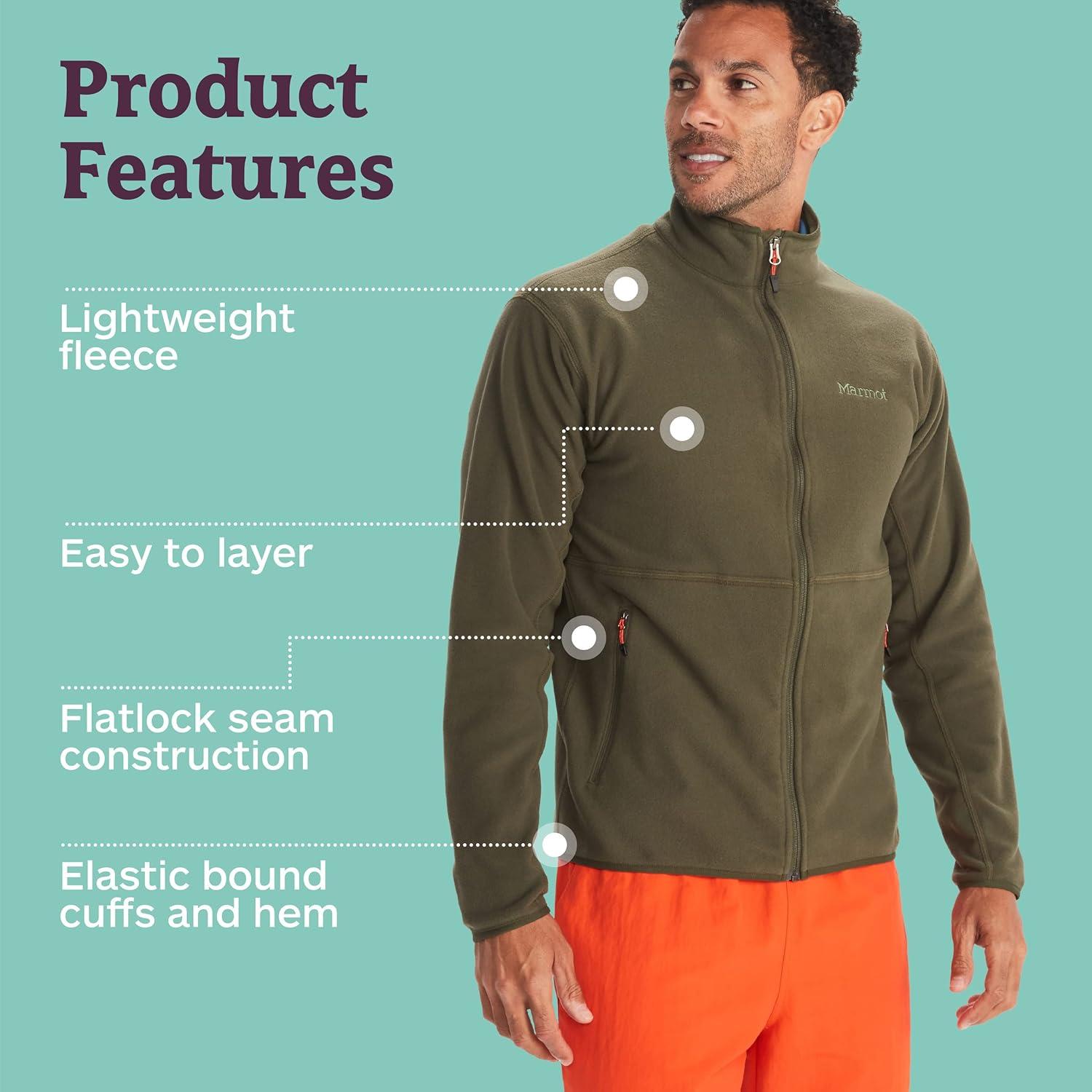 imageMARMOT Mens Rocklin FullZip Jacket Classic Warm Lightweight 100Weight Fleece LayerNori