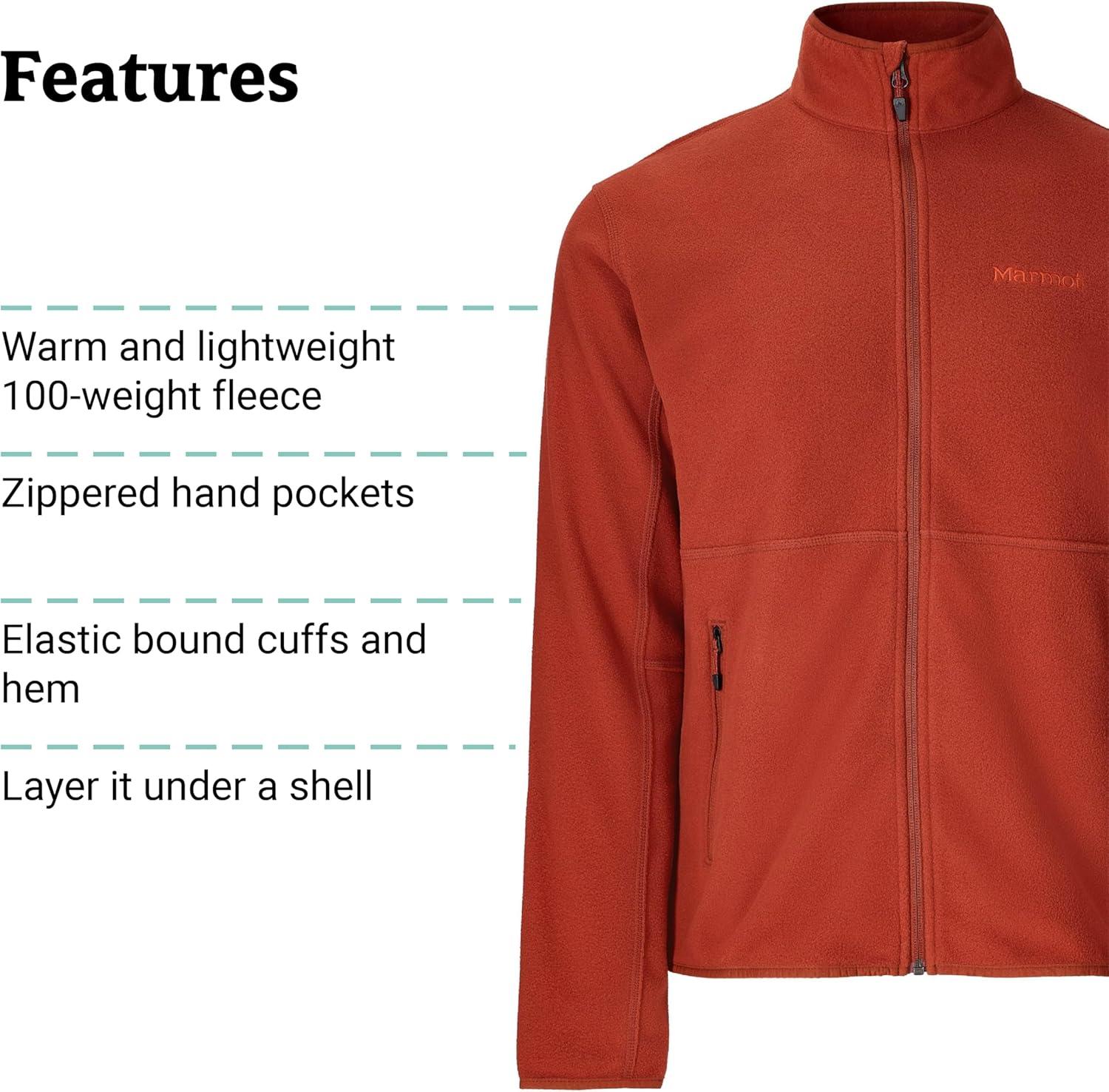 imageMARMOT Mens Rocklin FullZip Jacket Classic Warm Lightweight 100Weight Fleece LayerPecan