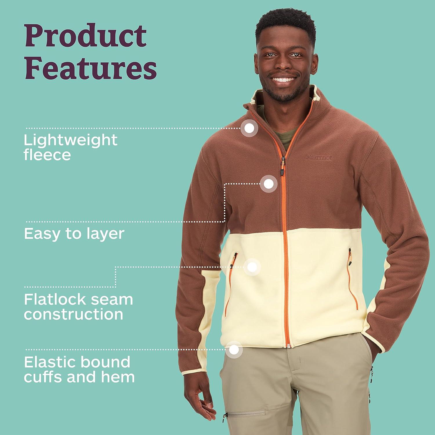 imageMARMOT Mens Rocklin FullZip Jacket Classic Warm Lightweight 100Weight Fleece LayerPineconeWheat