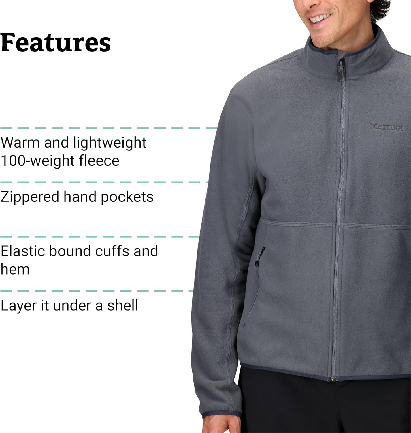 imageMARMOT Mens Rocklin FullZip Jacket Classic Warm Lightweight 100Weight Fleece LayerSteel Onyx