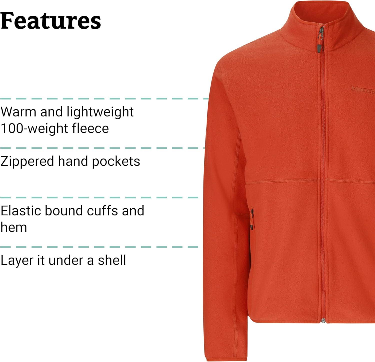 imageMARMOT Mens Rocklin FullZip Jacket Classic Warm Lightweight 100Weight Fleece LayerSumac