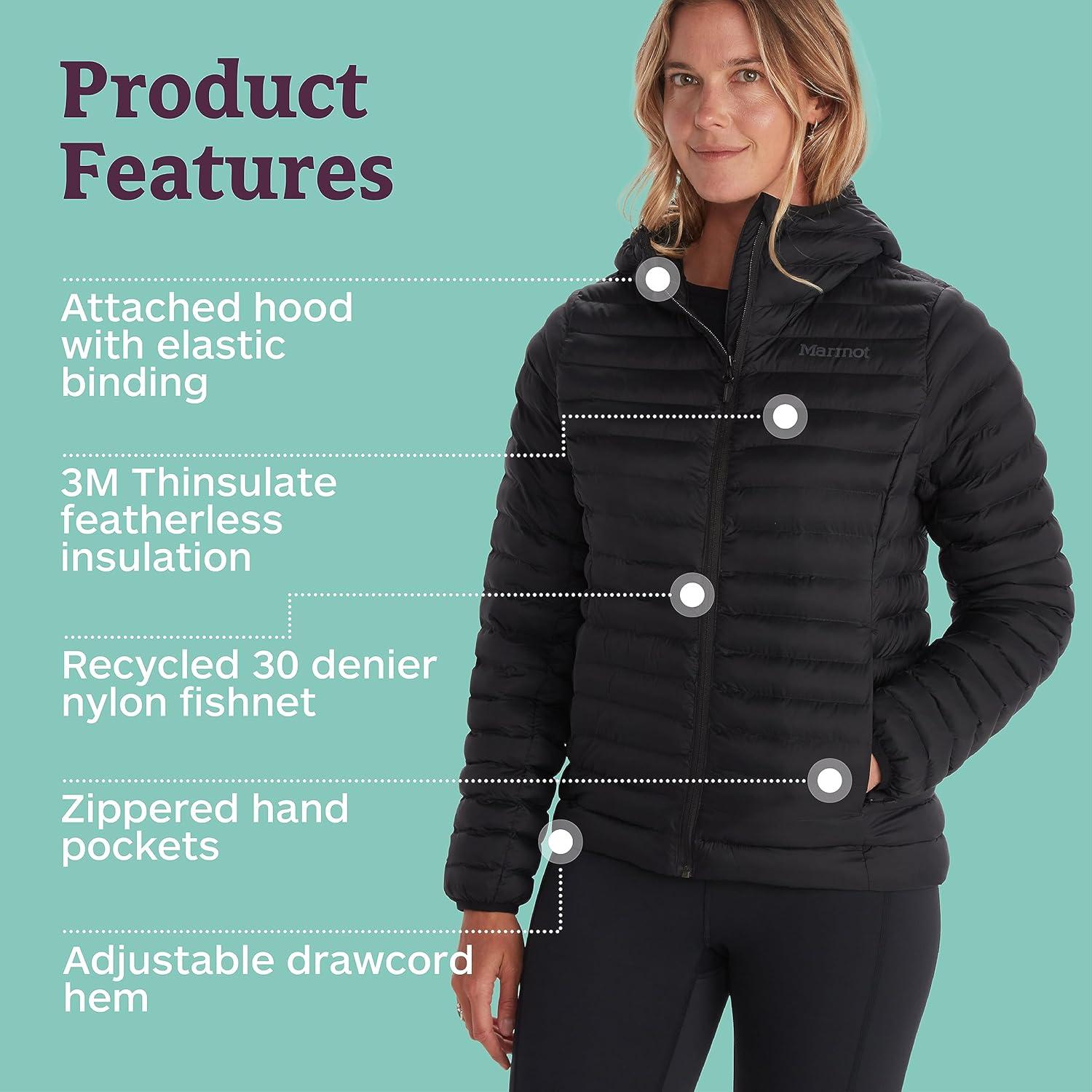 imageMARMOT Womens Echo Featherless Hoody Lightweight DownAlternative Hooded Insulated Jacket Black XSmall
