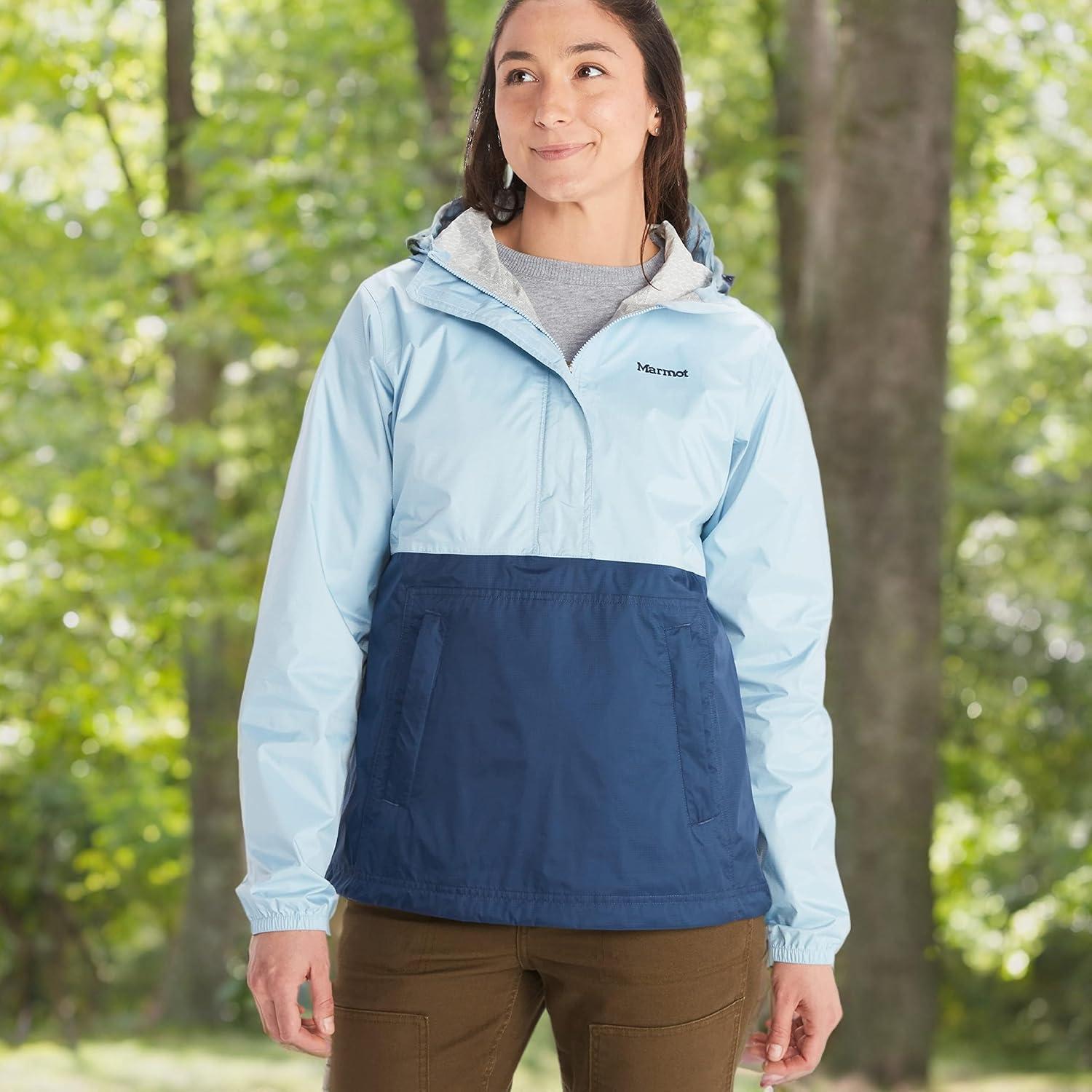 imageMARMOT Womens Precip Eco Waterproof Anorak Rain Jacket Breathable Lightweight Packable Pullover RaincoatTide BlueArctic Navy