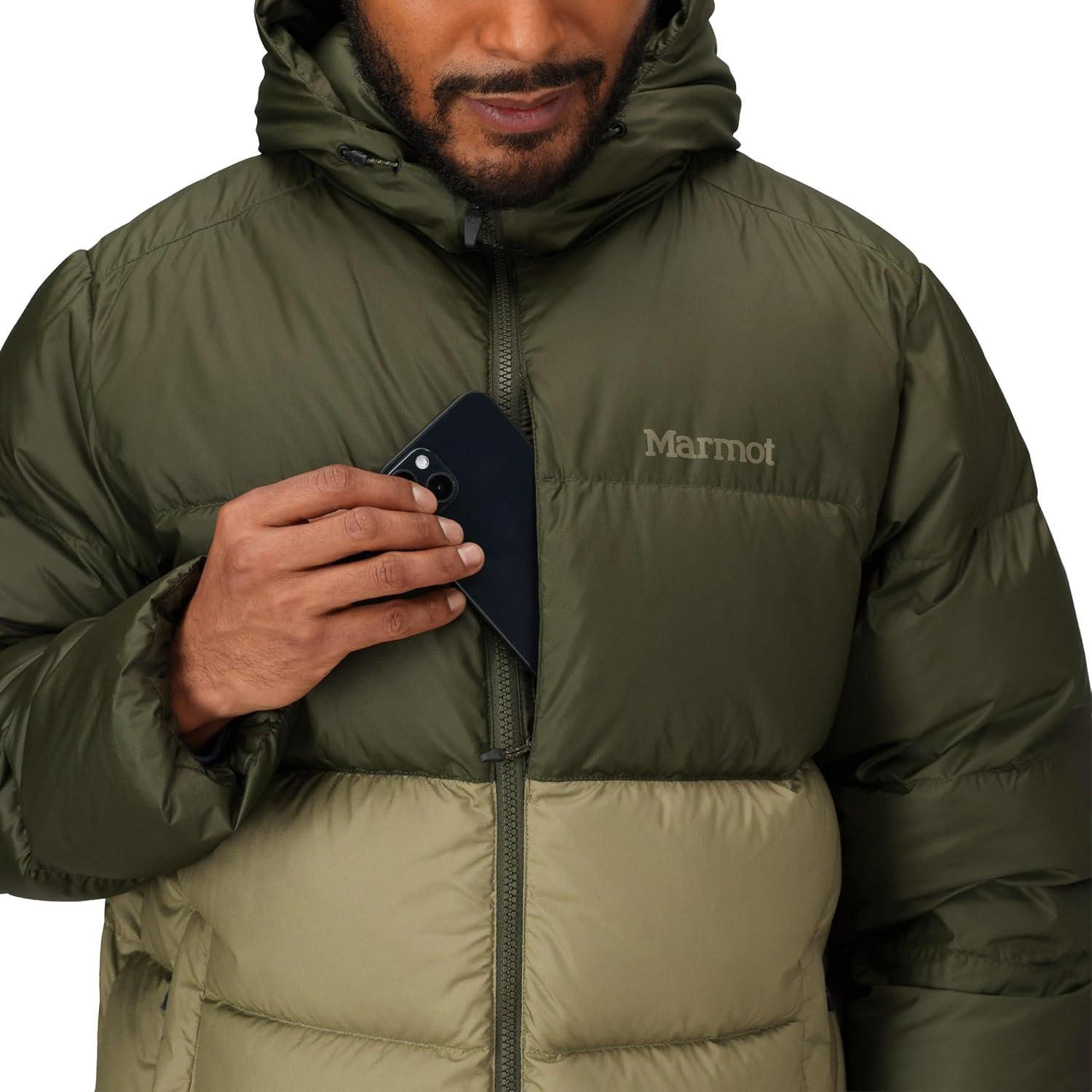 imageMARMOT mens Guides Down Hoody Down Filled Water Resistant Puffer Jacket With HoodRosin GreenOlive Grove