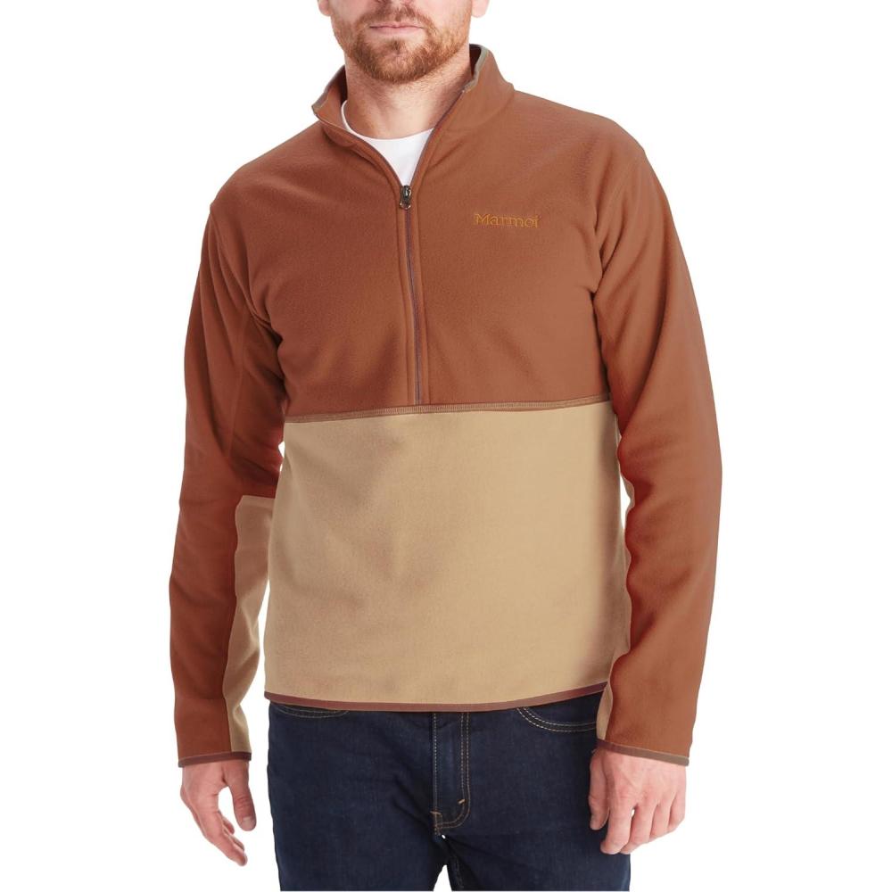 imageMARMOT Mens Rocklin 12 Zip Jacket Classic Warm Lightweight 100Weight Fleece LayerAuburnLight Oak