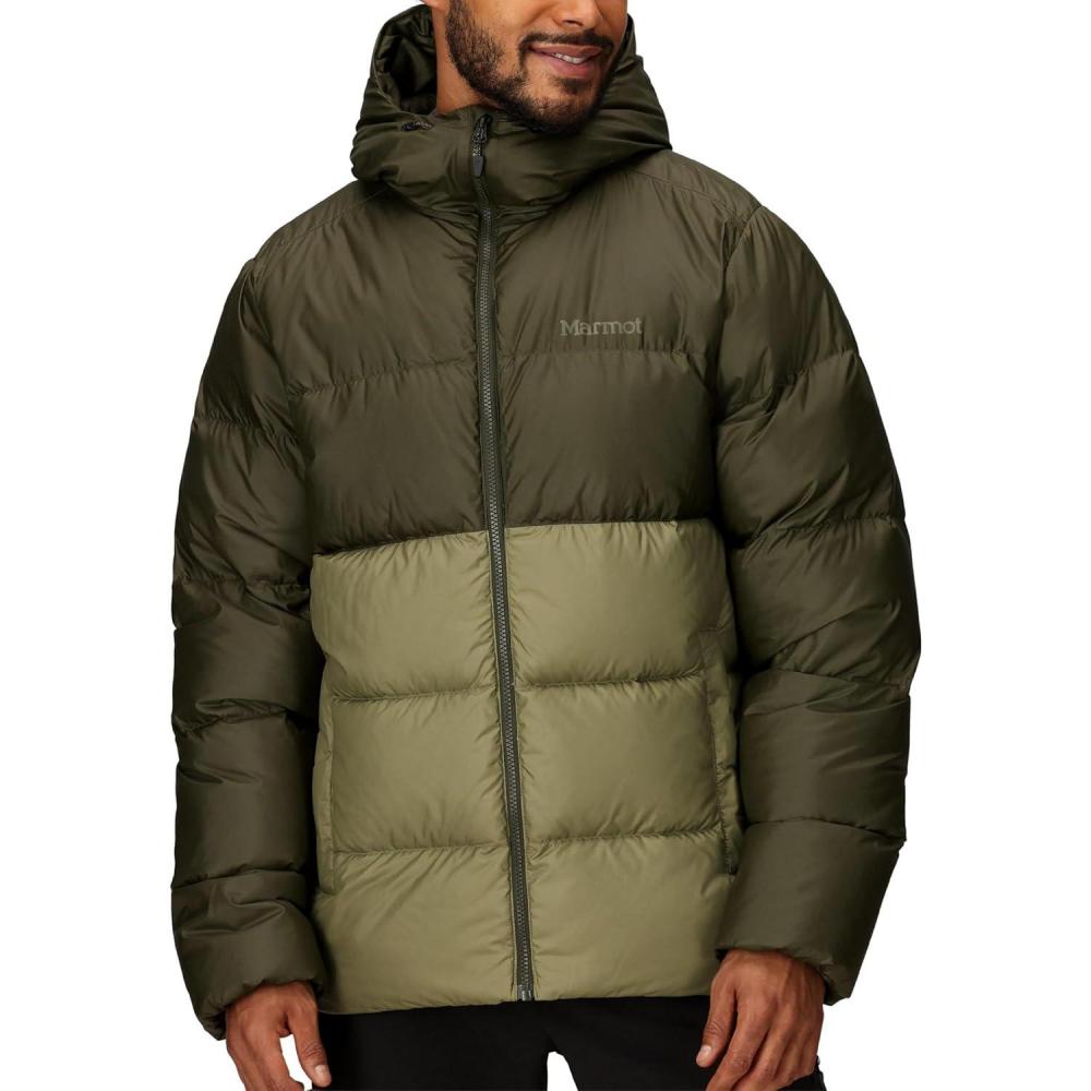 imageMARMOT mens Guides Down Hoody Down Filled Water Resistant Puffer Jacket With HoodRosin GreenOlive Grove