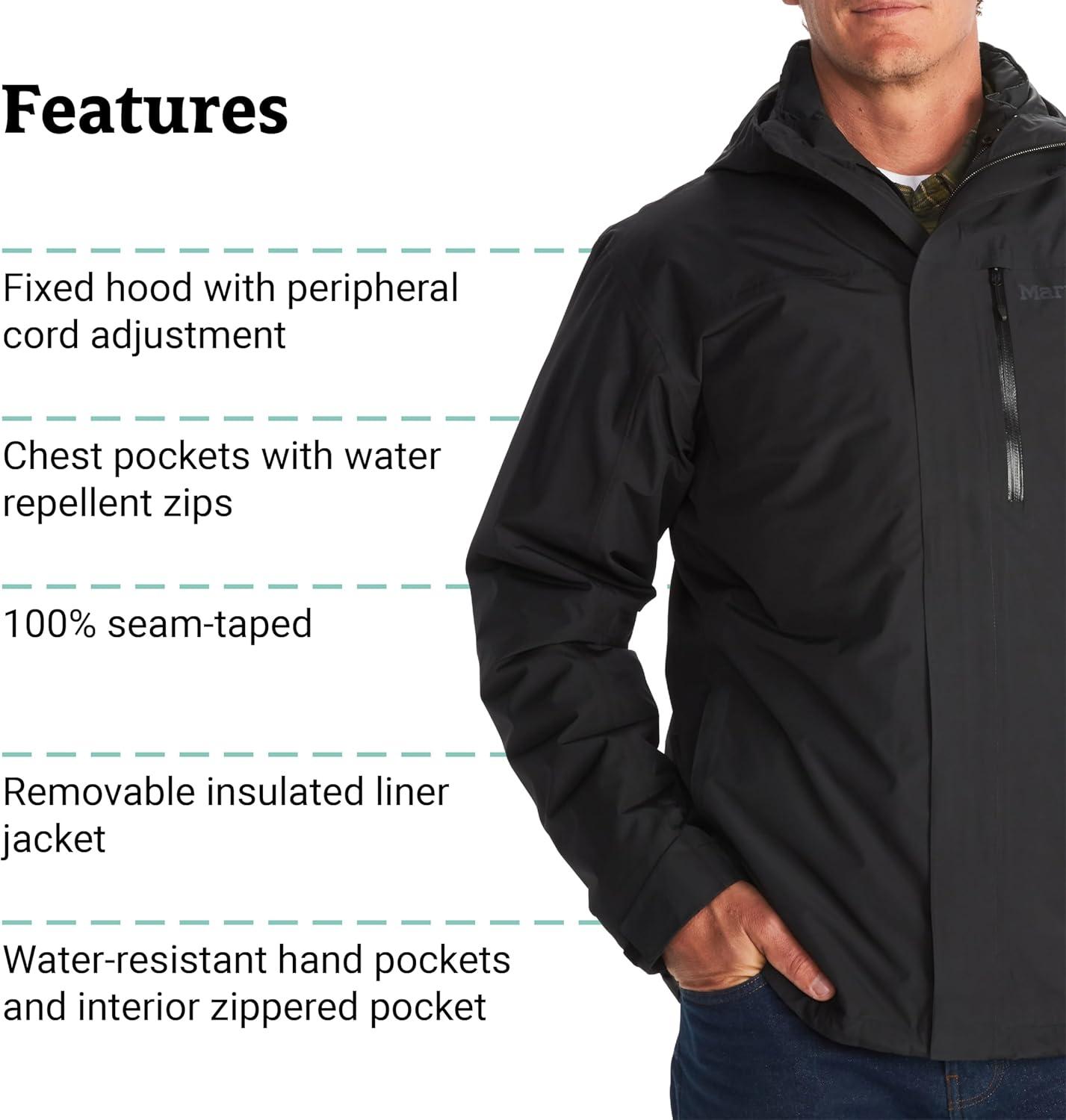 imageMARMOT Mens Ramble 3in1 Component Jacket Recycled Waterproof Shell with Hood and Removable Insulated Thermal R LinerBlack Latest Collection