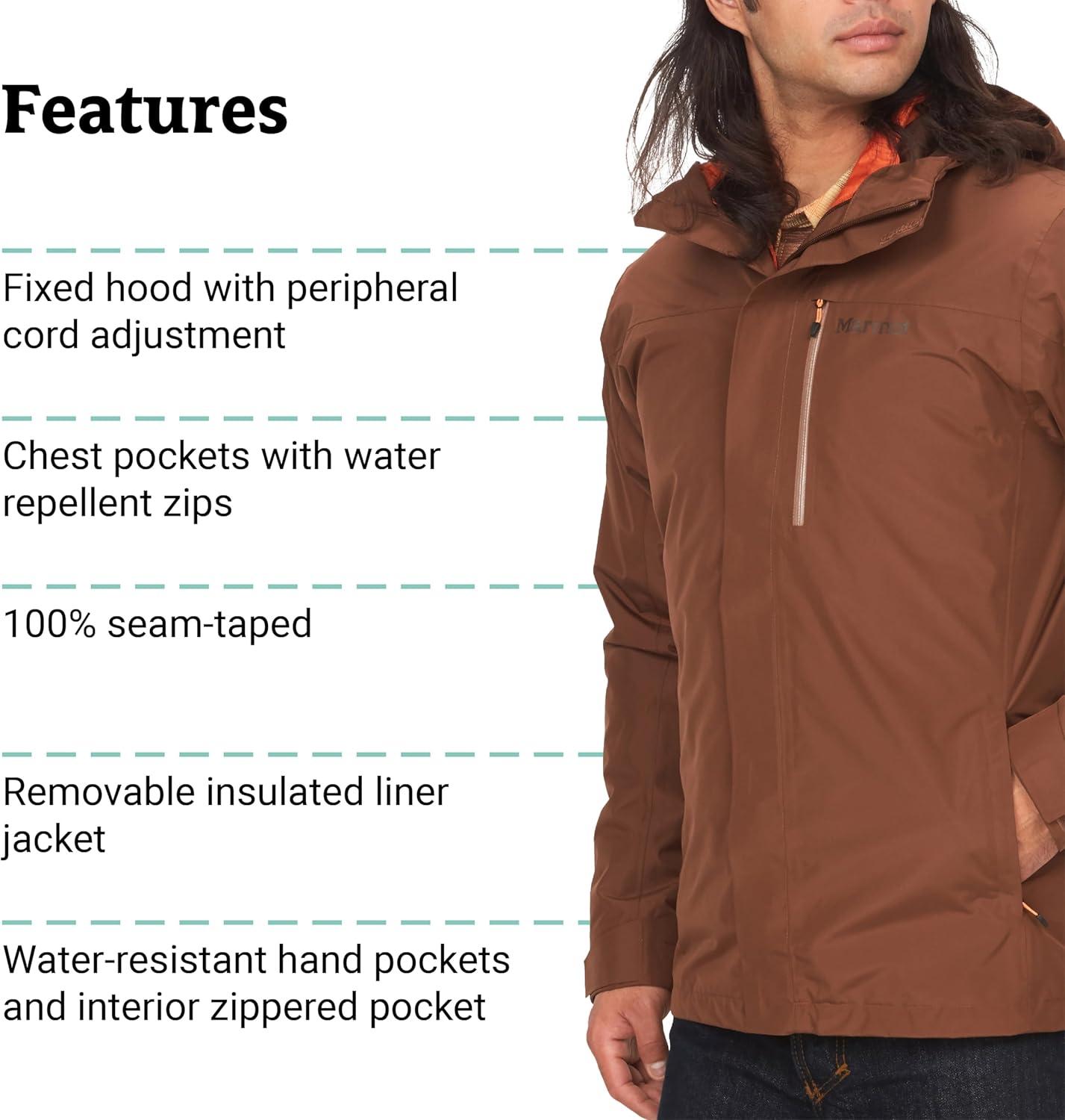imageMARMOT Mens Ramble 3in1 Component Jacket Recycled Waterproof Shell with Hood and Removable Insulated Thermal R LinerPinecone Latest Collection