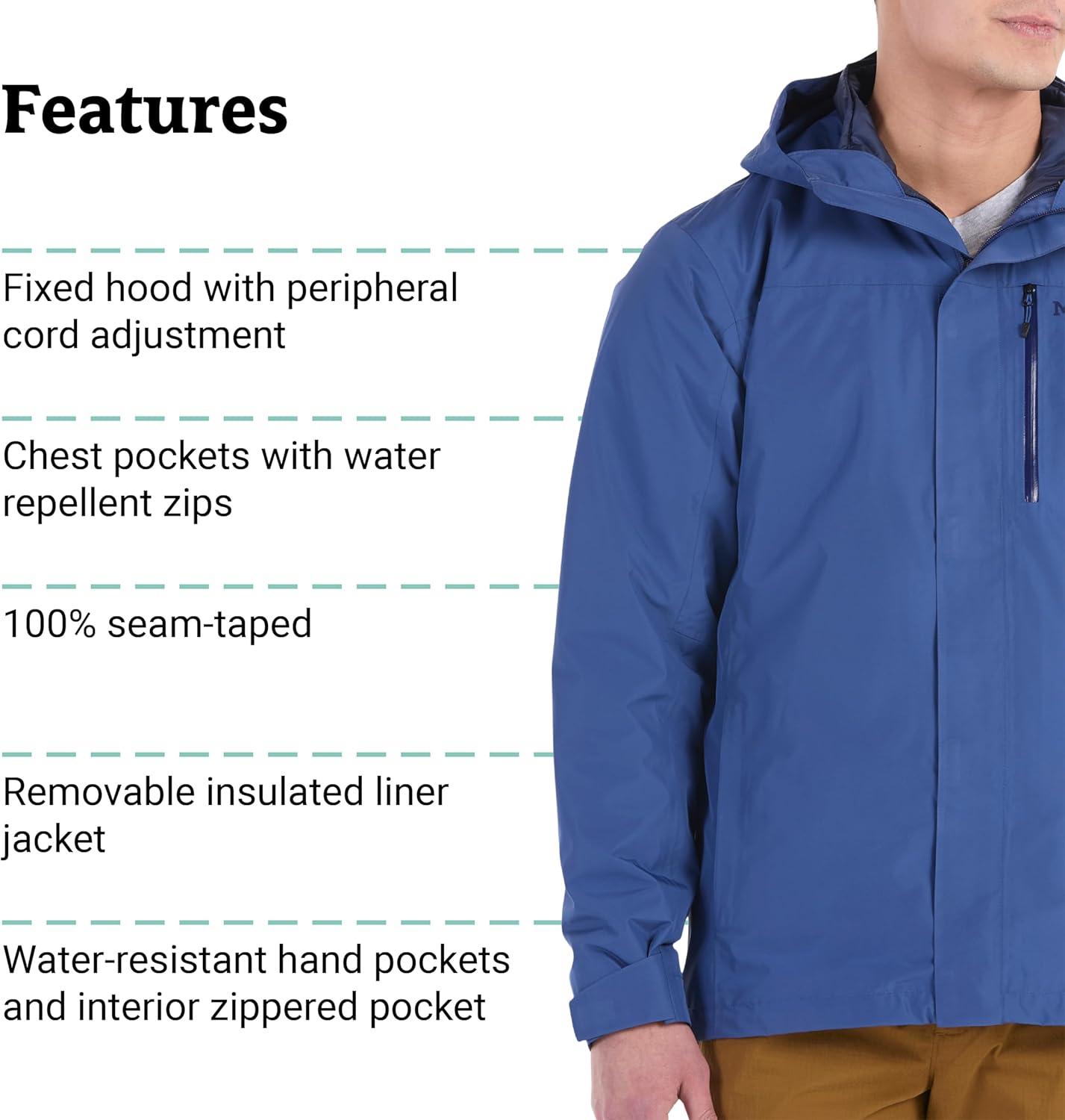 imageMARMOT Mens Ramble 3in1 Component Jacket Recycled Waterproof Shell with Hood and Removable Insulated Thermal R LinerTwilight Blue Latest Collection