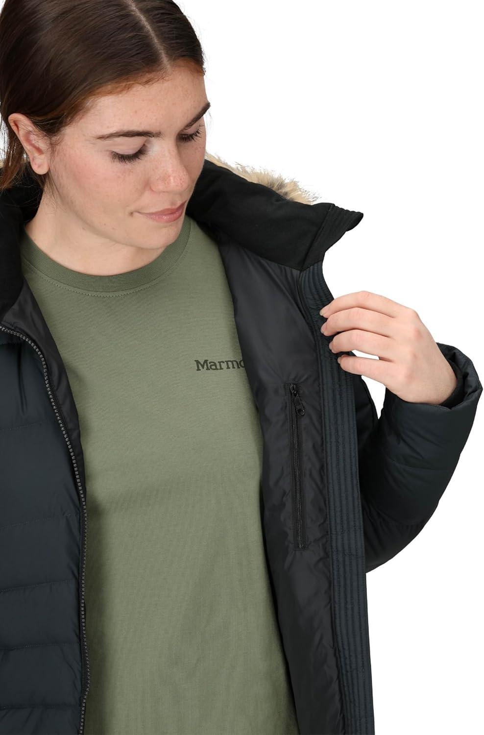 imageMARMOT Womens Ithaca Jacket 700Fill DownInsulated WaterResistant Coat with ZipOff Hood and Removable Fur RuffBlack Latest Collection