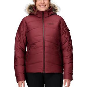 MARMOT Women’s Ithaca Jacket – 700-Fill Down-Insulated, Water-Resistant Coat with Zip-Off Hood and Removable Fur Ruff(Acai Berry)