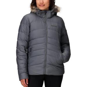 MARMOT Women’s Ithaca Jacket – 700-Fill Down-Insulated, Water-Resistant Coat with Zip-Off Hood and Removable Fur Ruff(Steel Onyx)