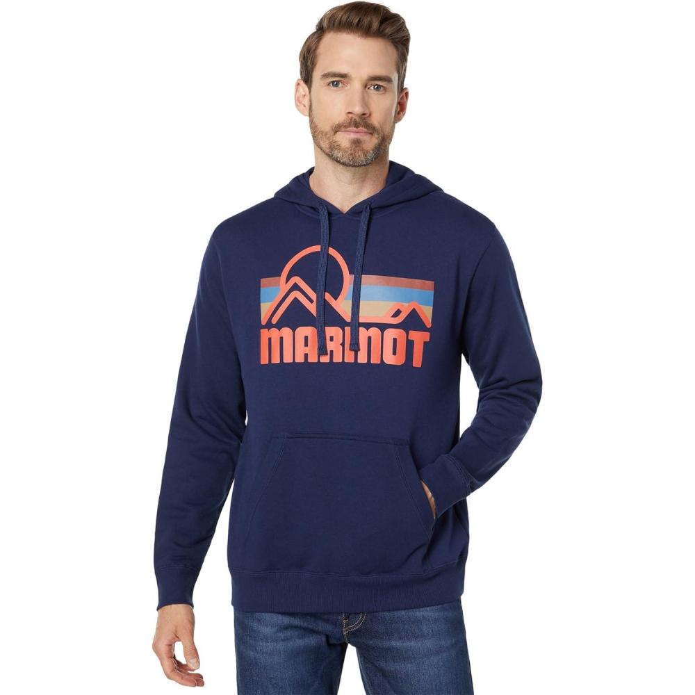 imageMARMOT Mens Coastal Hoody Hooded Sweatshirt with Screen Printed Graphic Jersey Lined Hood and Kangaroo PocketArctic Navy