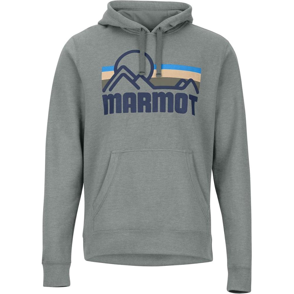 imageMARMOT Mens Coastal Hoody Hooded Sweatshirt with Screen Printed Graphic Jersey Lined Hood and Kangaroo PocketCharcoal Heather