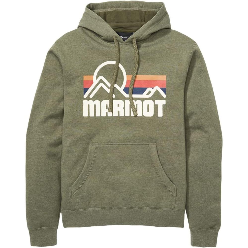 imageMARMOT Mens Coastal Hoody Hooded Sweatshirt with Screen Printed Graphic Jersey Lined Hood and Kangaroo PocketNori Heather