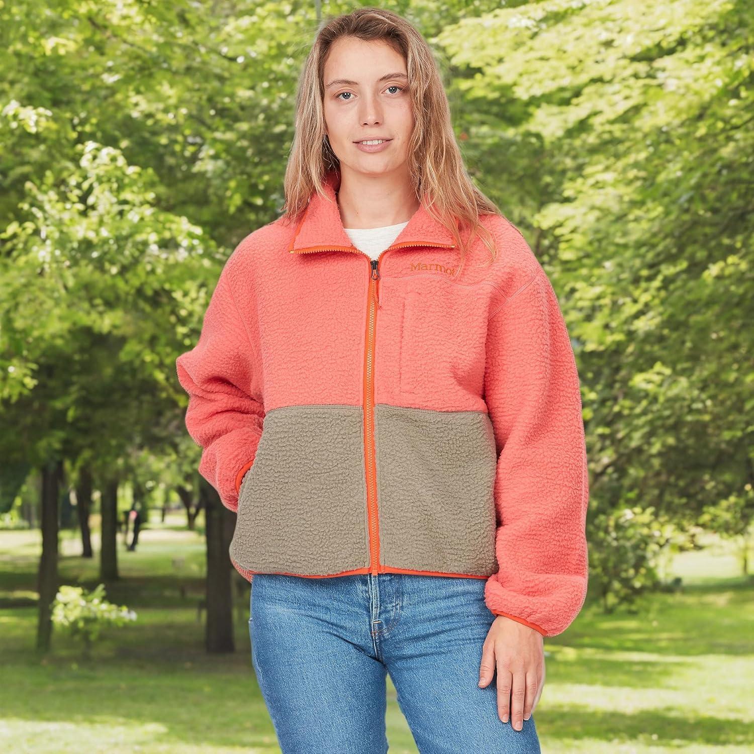 imageMARMOT Womens Aros FullZip Jacket Sherpa Fleece with Retro StyleGrapefruitVetiver
