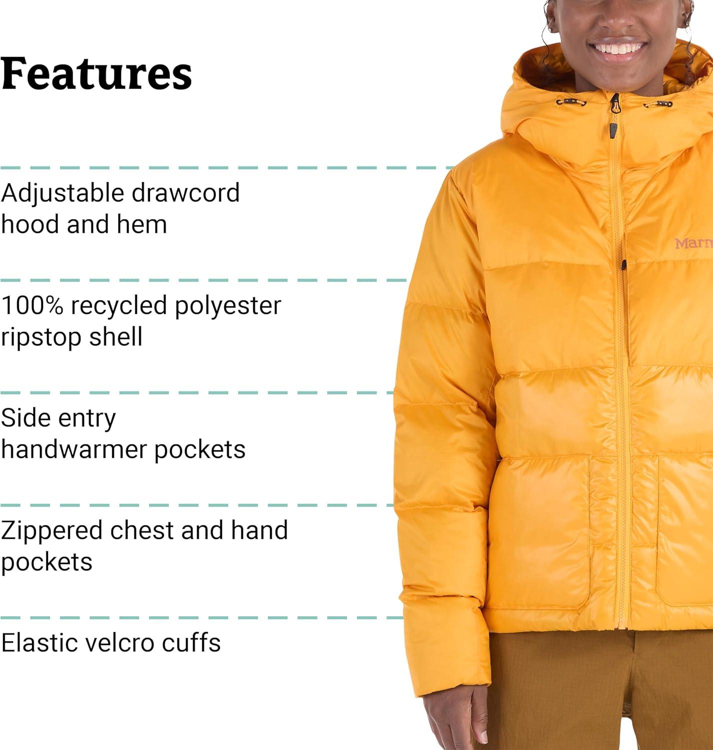 imageMARMOT womens Womens Guides Down Puffer Jacket With Hood 700fill InsulatedGolden Sun
