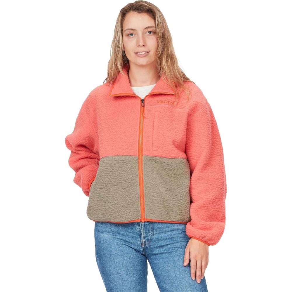 imageMARMOT Womens Aros FullZip Jacket Sherpa Fleece with Retro StyleGrapefruitVetiver