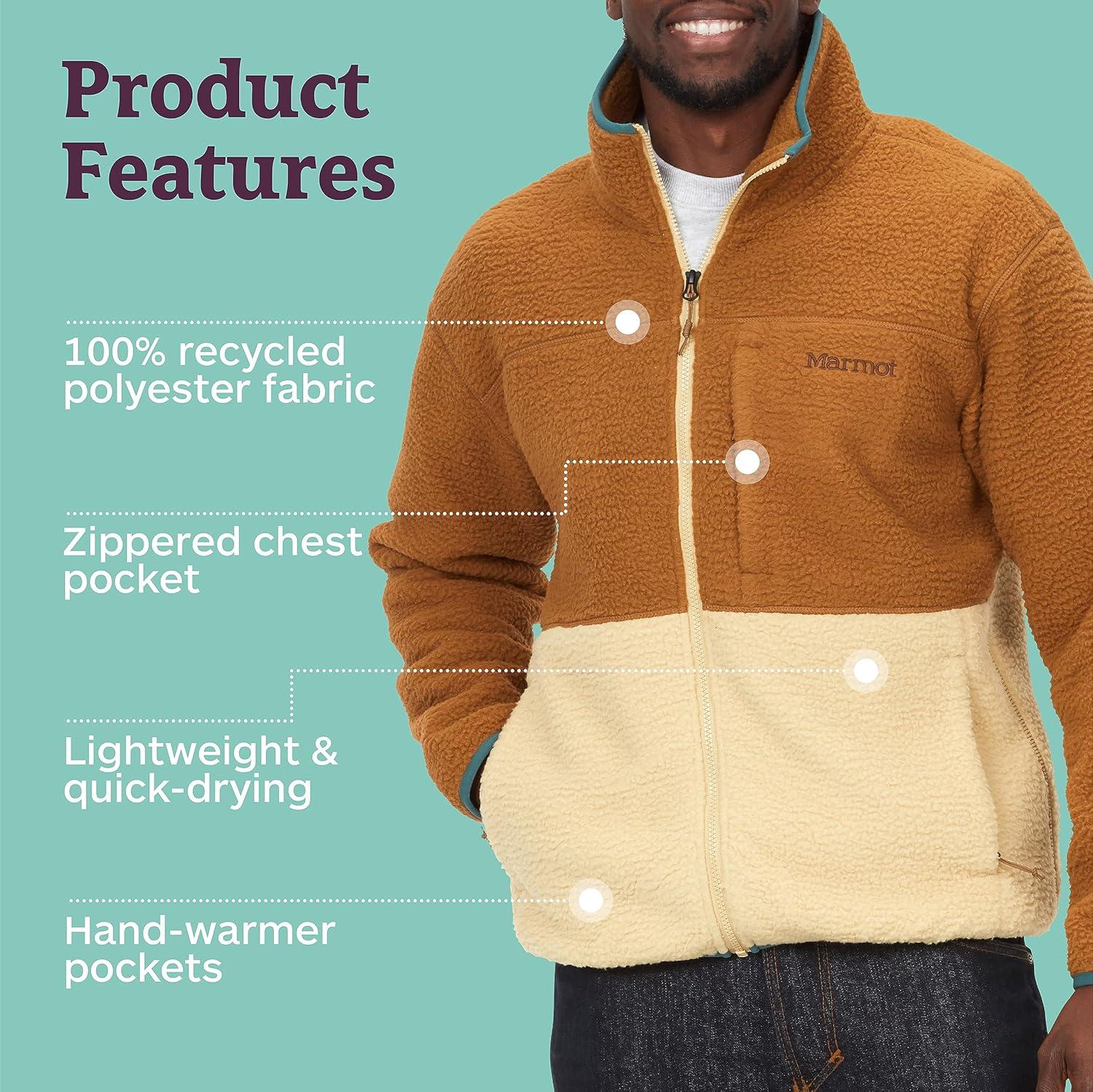imageMARMOT Mens Aros FullZip Jacket Sherpa Fleece with Retro StyleHazelLight Oak