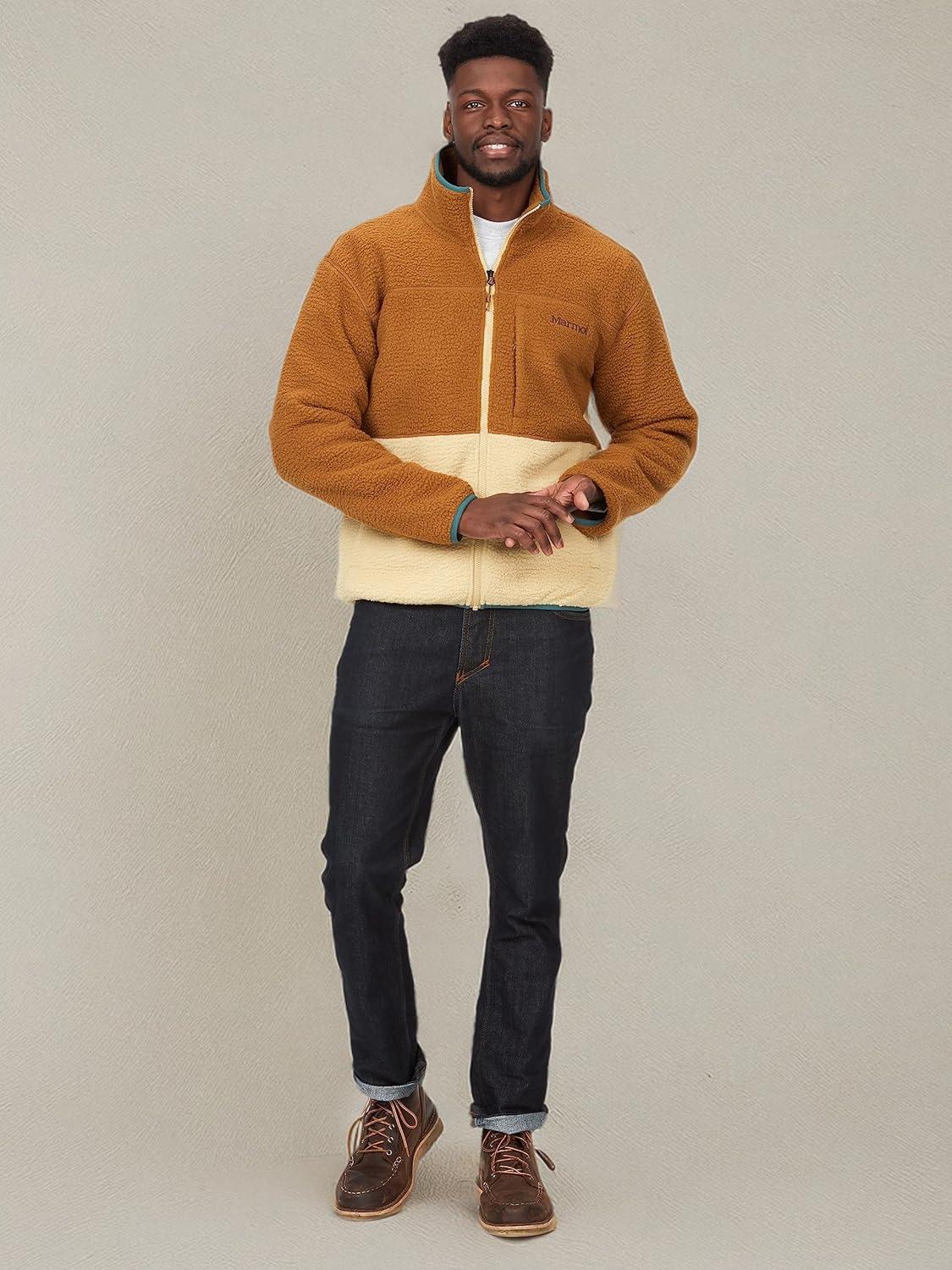 imageMARMOT Mens Aros FullZip Jacket Sherpa Fleece with Retro StyleHazelLight Oak