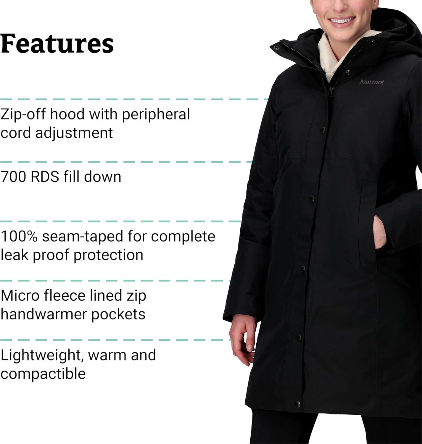 imageMARMOT womens Chelsea 700 Down Fill Coat With HoodBlack Latest Collection
