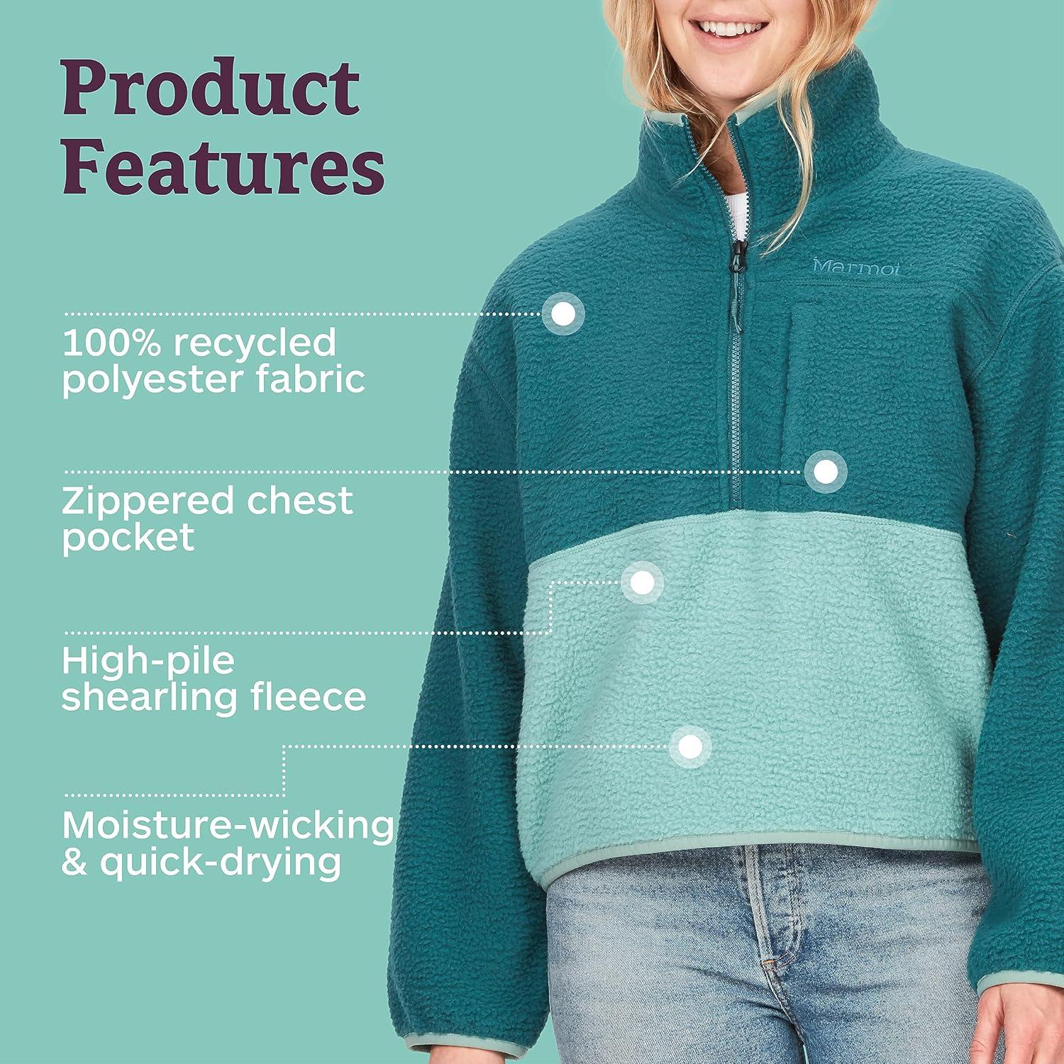 imageMARMOT Womens Aros 12 Zip Jacket Pullover Sherpa Fleece Jacket with Retro StyleDark JungleBlue Agave