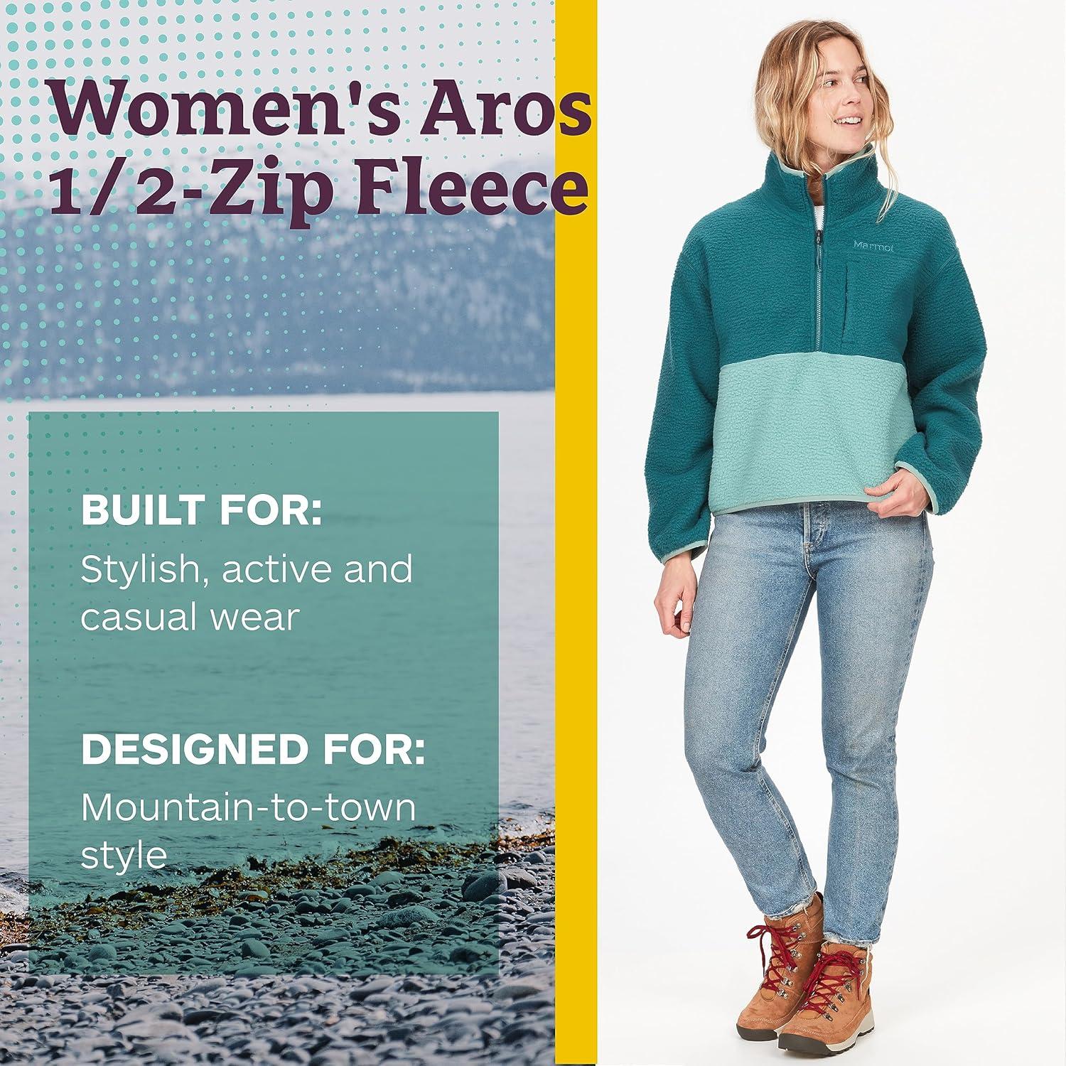 imageMARMOT Womens Aros 12 Zip Jacket Pullover Sherpa Fleece Jacket with Retro StyleDark JungleBlue Agave