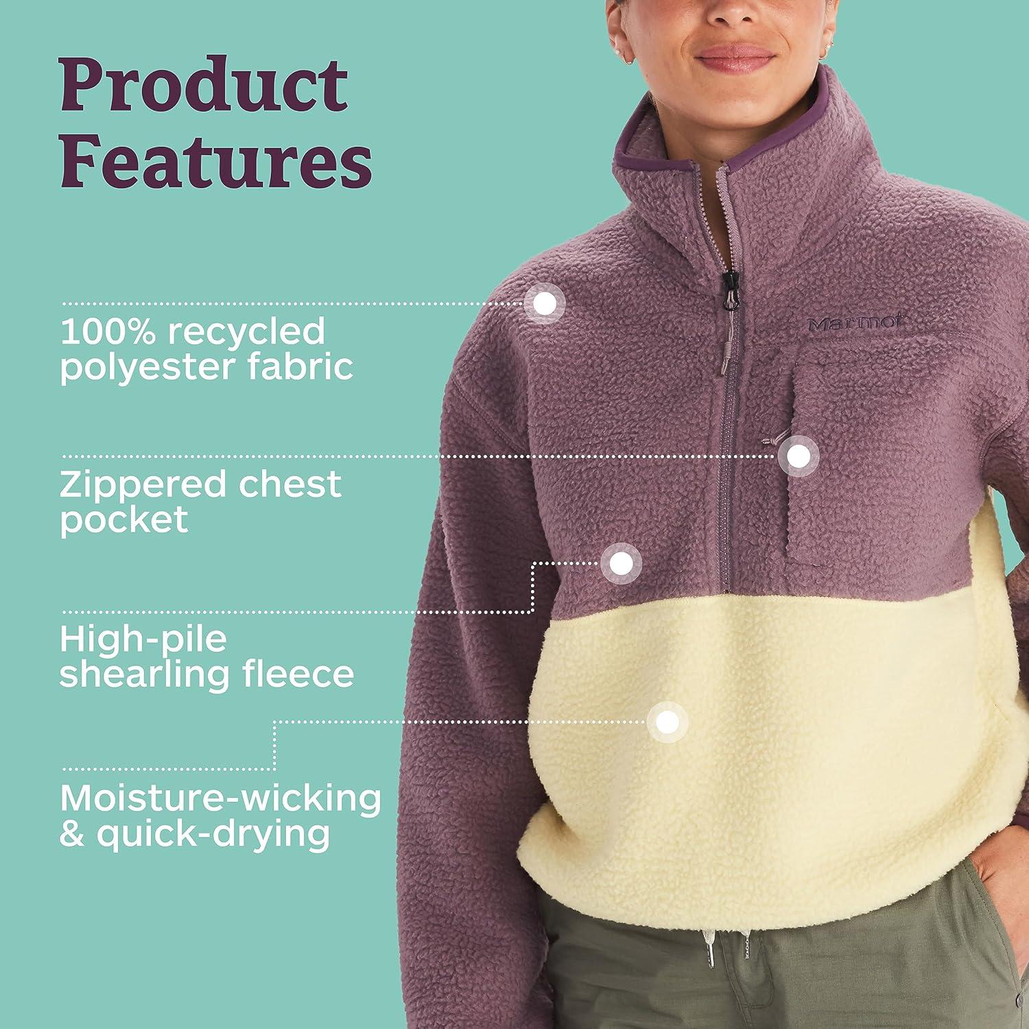 imageMARMOT Womens Aros 12 Zip Jacket Pullover Sherpa Fleece Jacket with Retro StyleHazy PurpleWheat