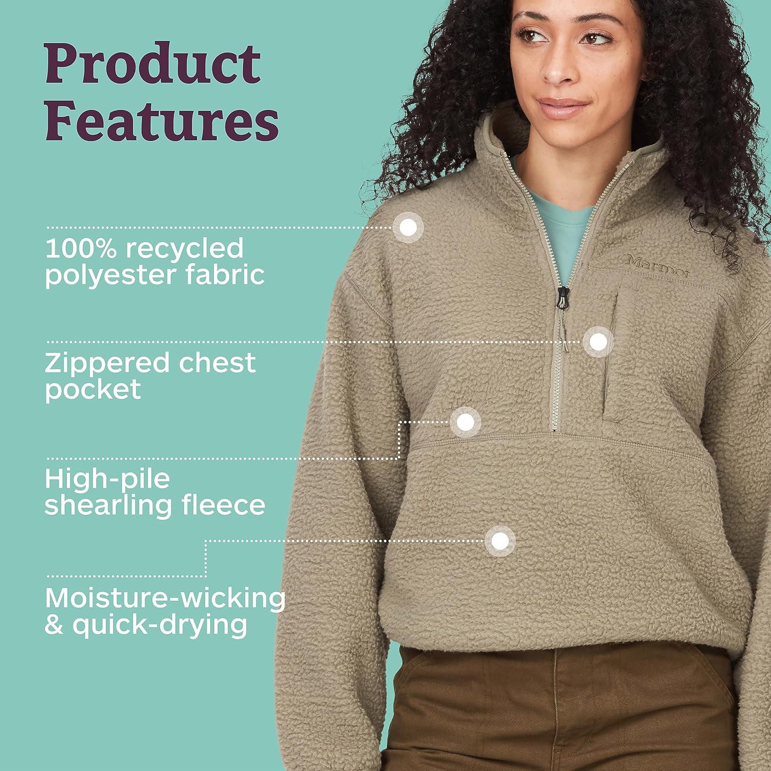 imageMARMOT Womens Aros 12 Zip Jacket Pullover Sherpa Fleece Jacket with Retro StyleVetiver