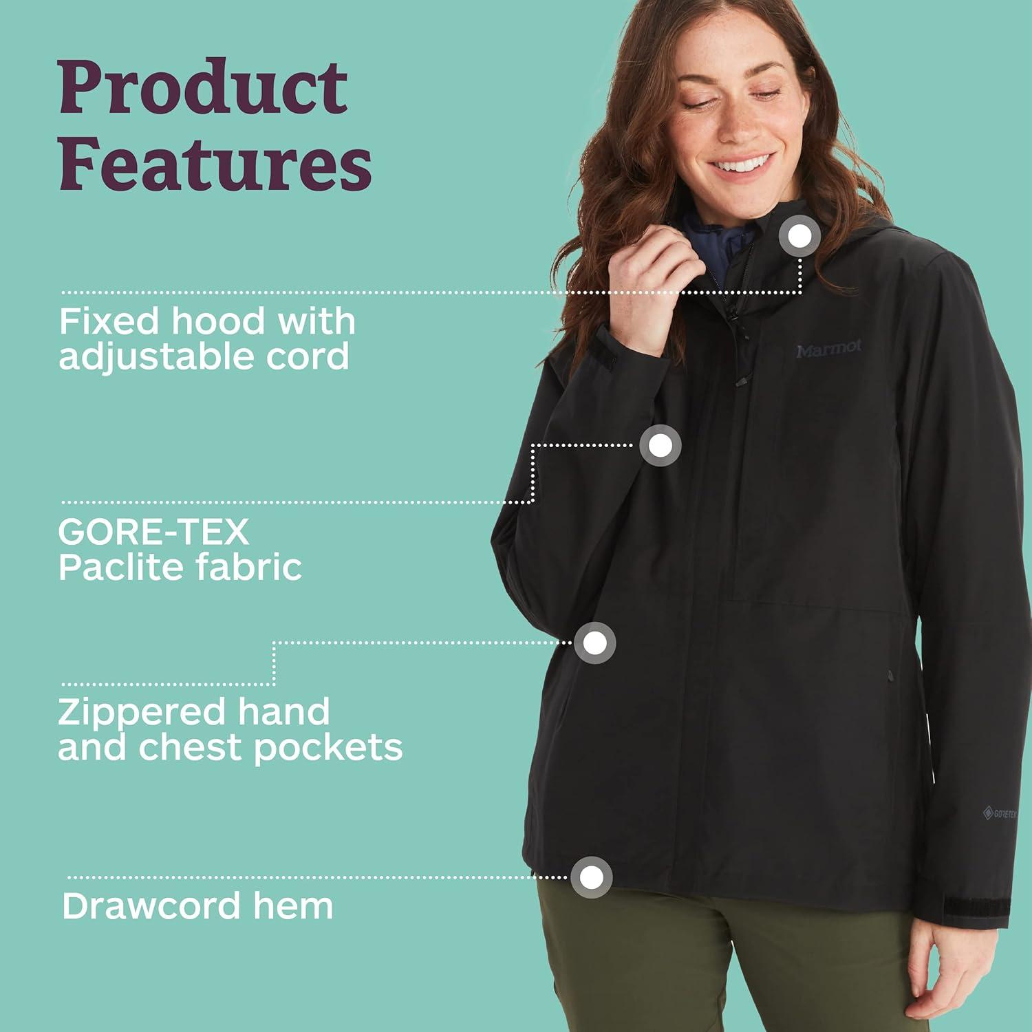 imageMARMOT Womens GORETEX Minimalist Rain Jacket Packable Breathable Durable Wind amp Water ProtectionBlack