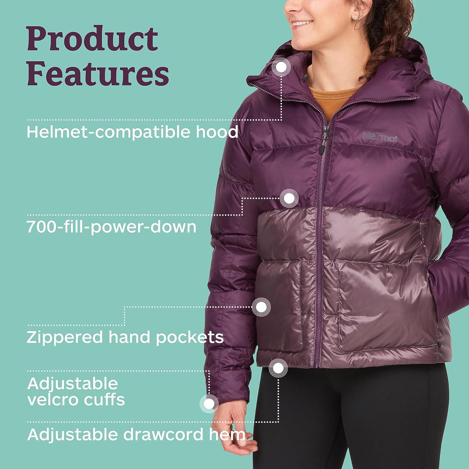 imageMARMOT Womens Guides Down Hoody 700Fill Insulated WaterResistant Lightweight Puffer Jacket with HoodPurple FigHazy Purple
