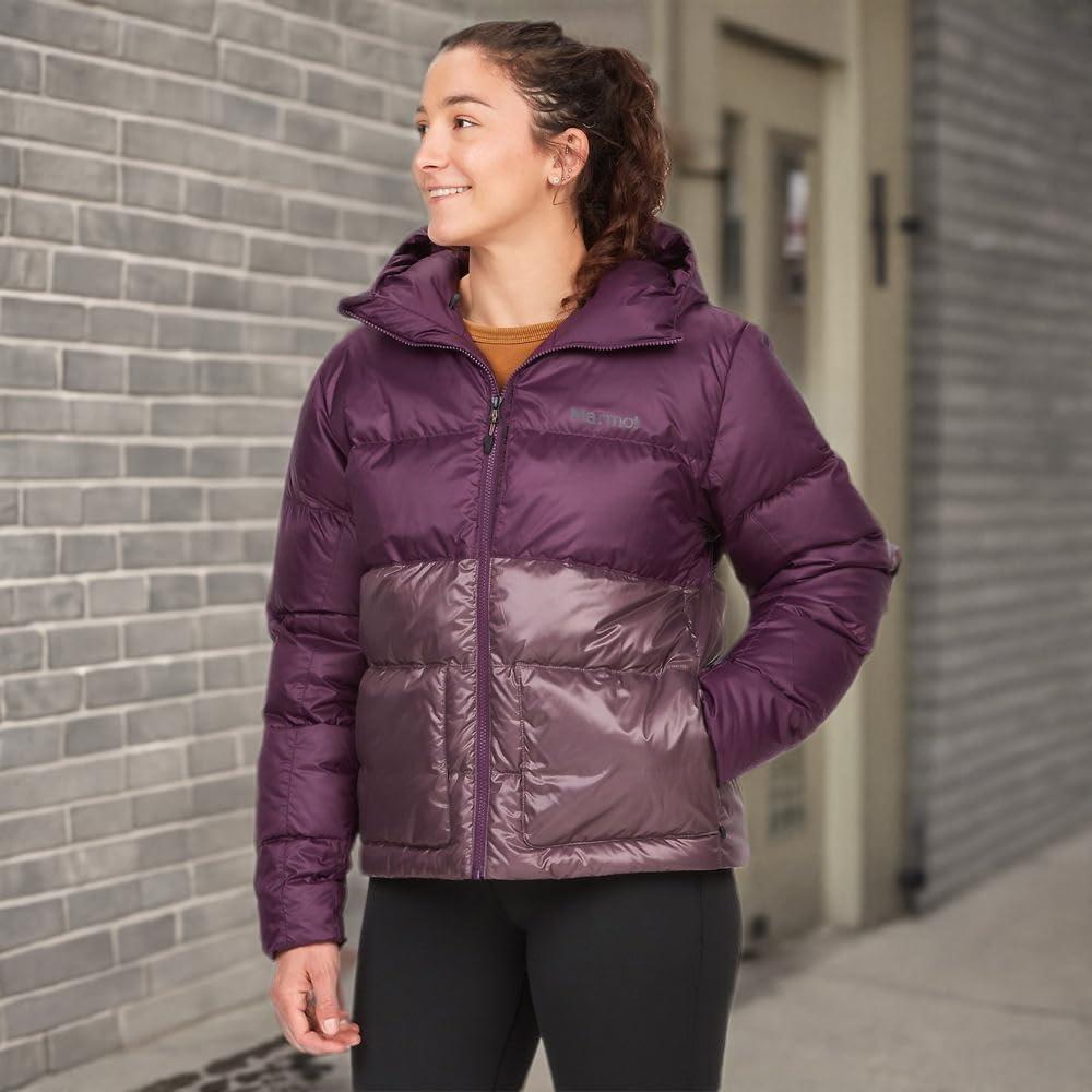 imageMARMOT Womens Guides Down Hoody 700Fill Insulated WaterResistant Lightweight Puffer Jacket with HoodPurple FigHazy Purple
