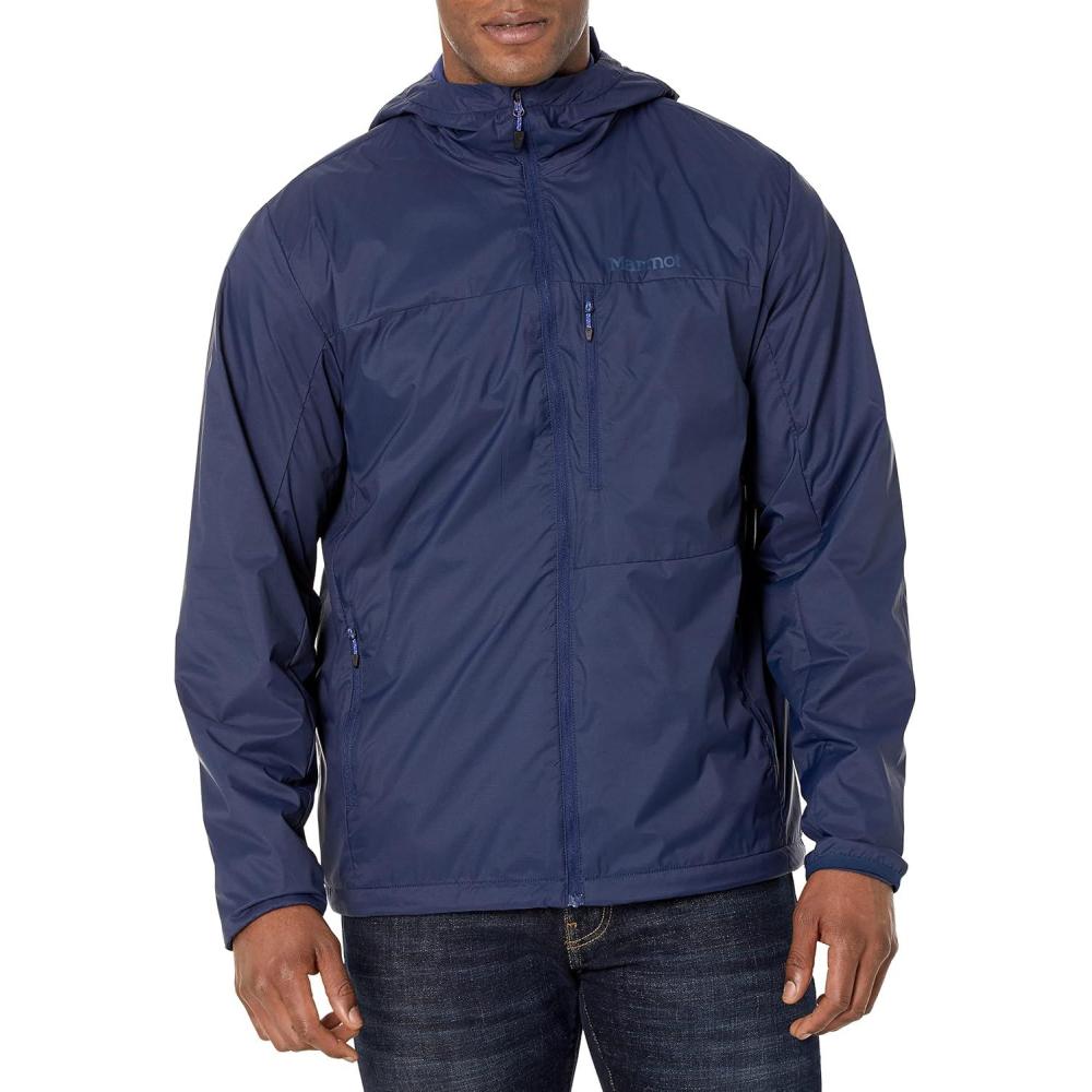 imageMARMOT Mens Ether Driclime Hoody Breathable Comfortable Packable Windbreaker Jacket with HoodArctic Navy