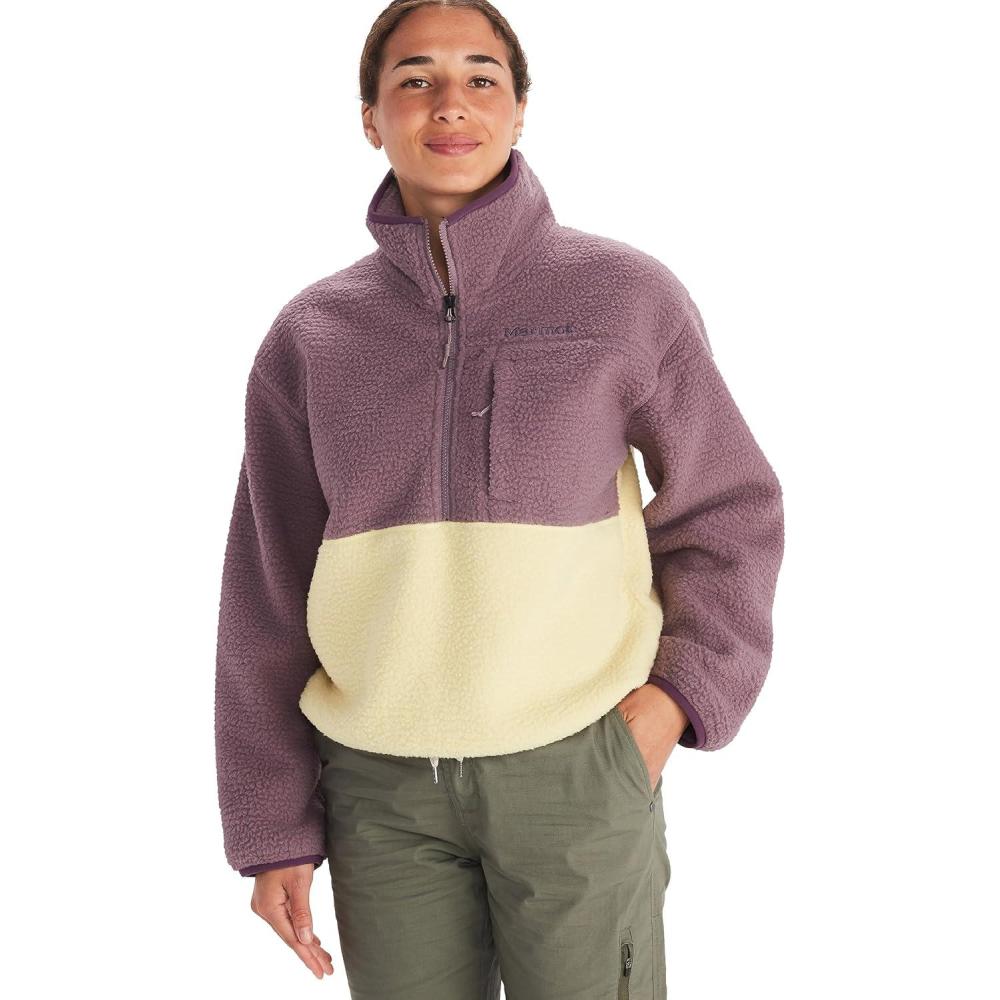 imageMARMOT Womens Aros 12 Zip Jacket Pullover Sherpa Fleece Jacket with Retro StyleHazy PurpleWheat