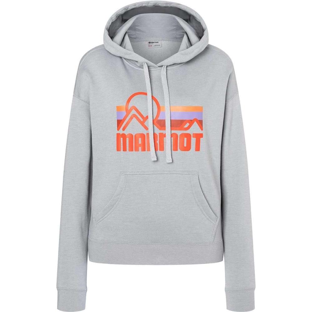 imageMARMOT Womens Coastal Hoody  Hooded Sweatshirt with Screen Printed Graphic Jersey Lined Hood and Kangaroo PocketSleet Heather
