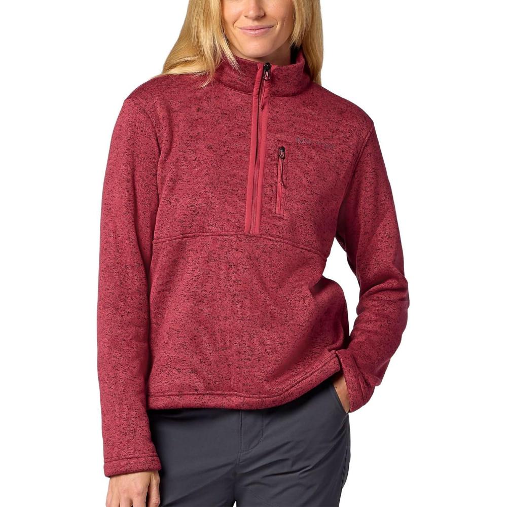 imageMARMOT Womens Drop Line 12 Zip Pullover Jacket Lightweight Breathable 100Weight Sweater FleeceDried Rose Heather