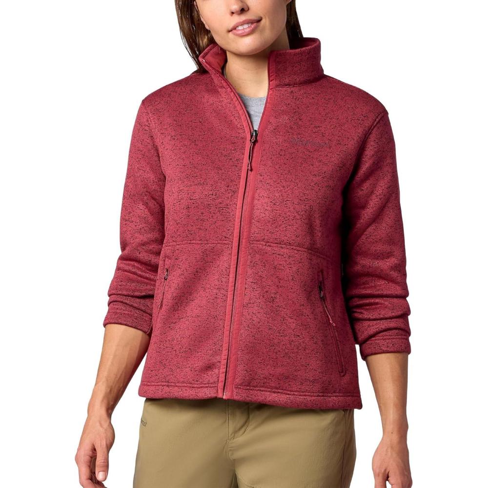 imageMARMOT Womens Drop Line Full Zip Sweater Knit Jacket Dried Rose Heather XLarge