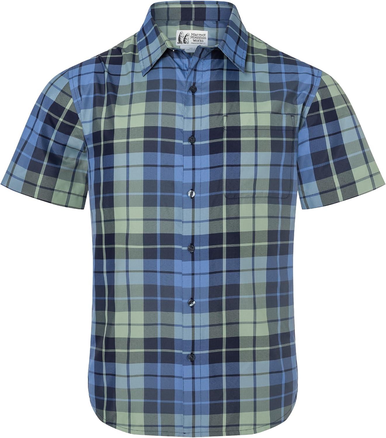 imageMarmot Mens Airexchange UPF 40 Short Sleeve ShirtArctic Navy Wayland Plaid