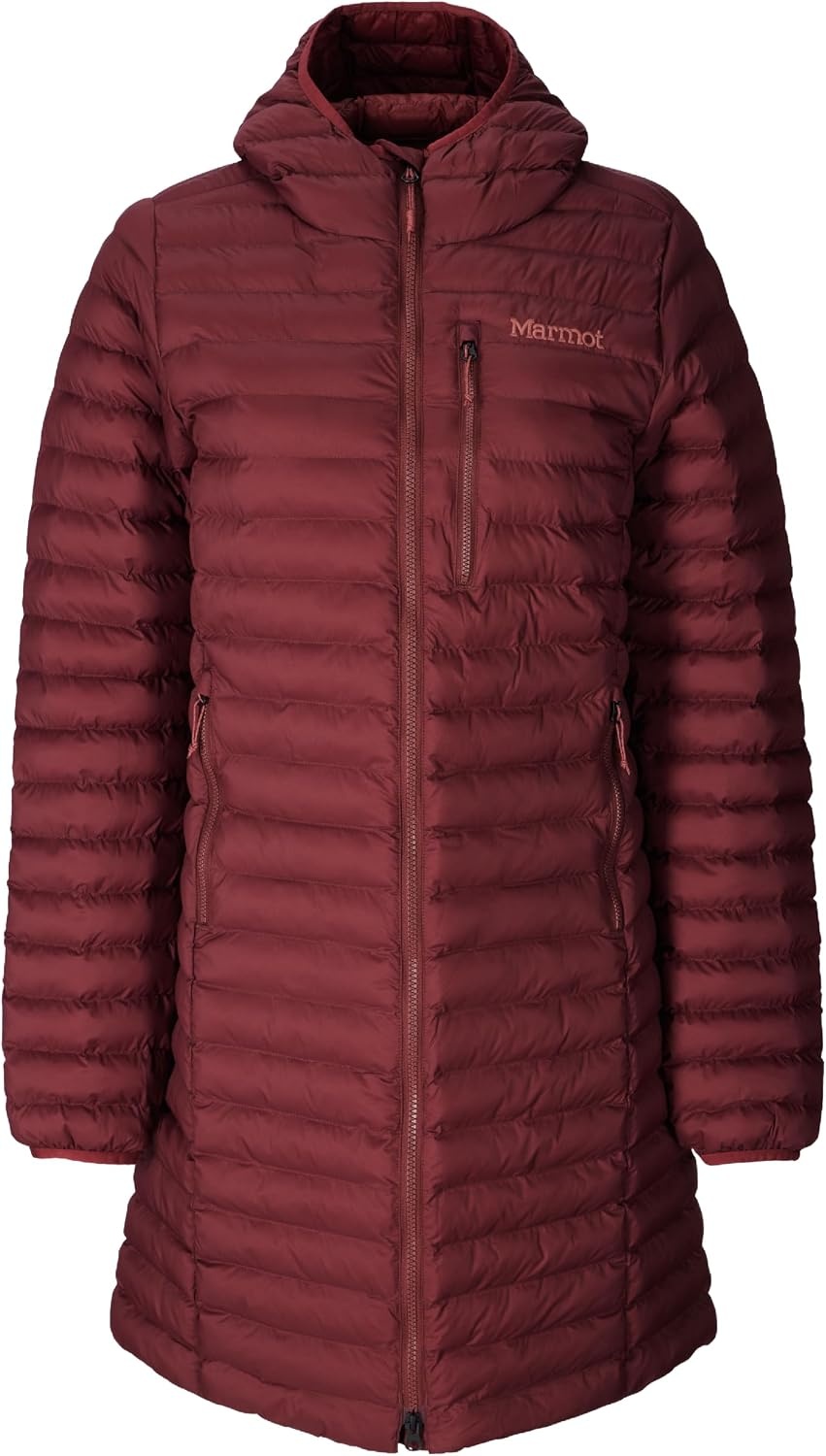 image:imageMARMOT Womens Echo Featherless Long Jacket Lightweight Hooded DownAlternative Insulated JacketSoft Oxblood