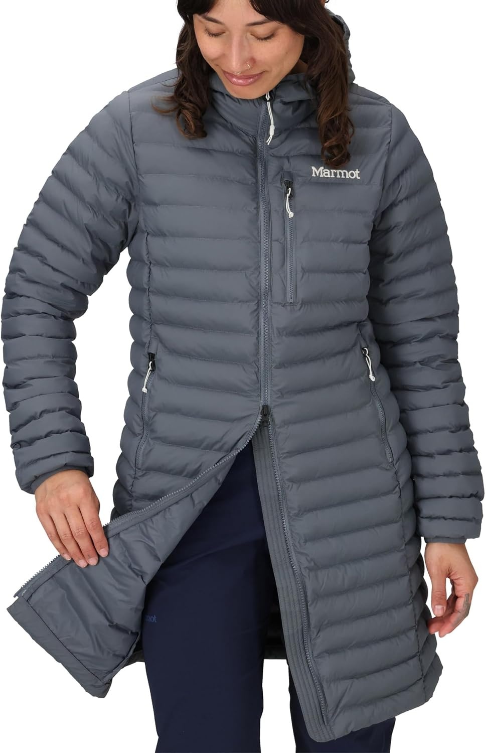 image:imageMARMOT Womens Echo Featherless Long Jacket Lightweight Hooded DownAlternative Insulated JacketSteel Onyx
