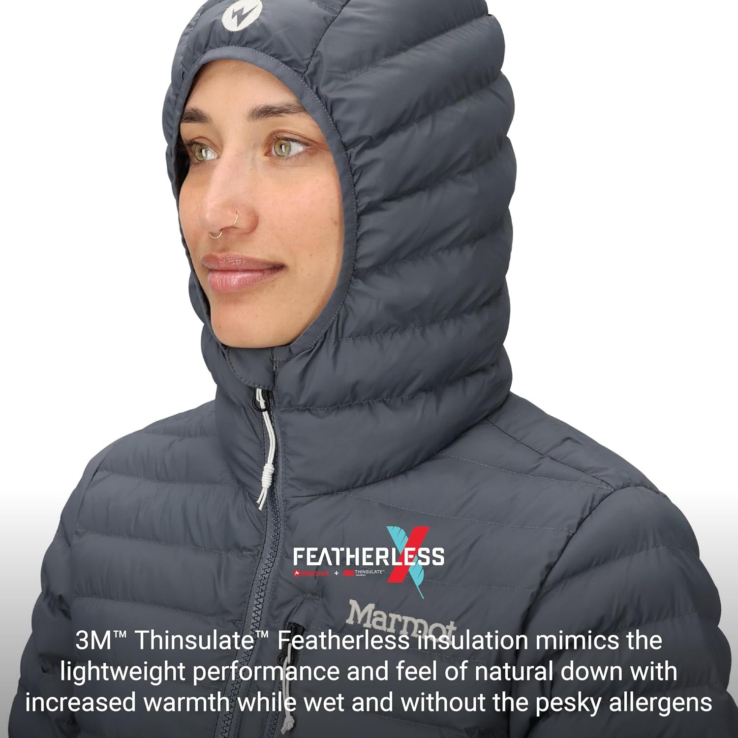 image:imageMARMOT Womens Echo Featherless Long Jacket Lightweight Hooded DownAlternative Insulated JacketSteel Onyx
