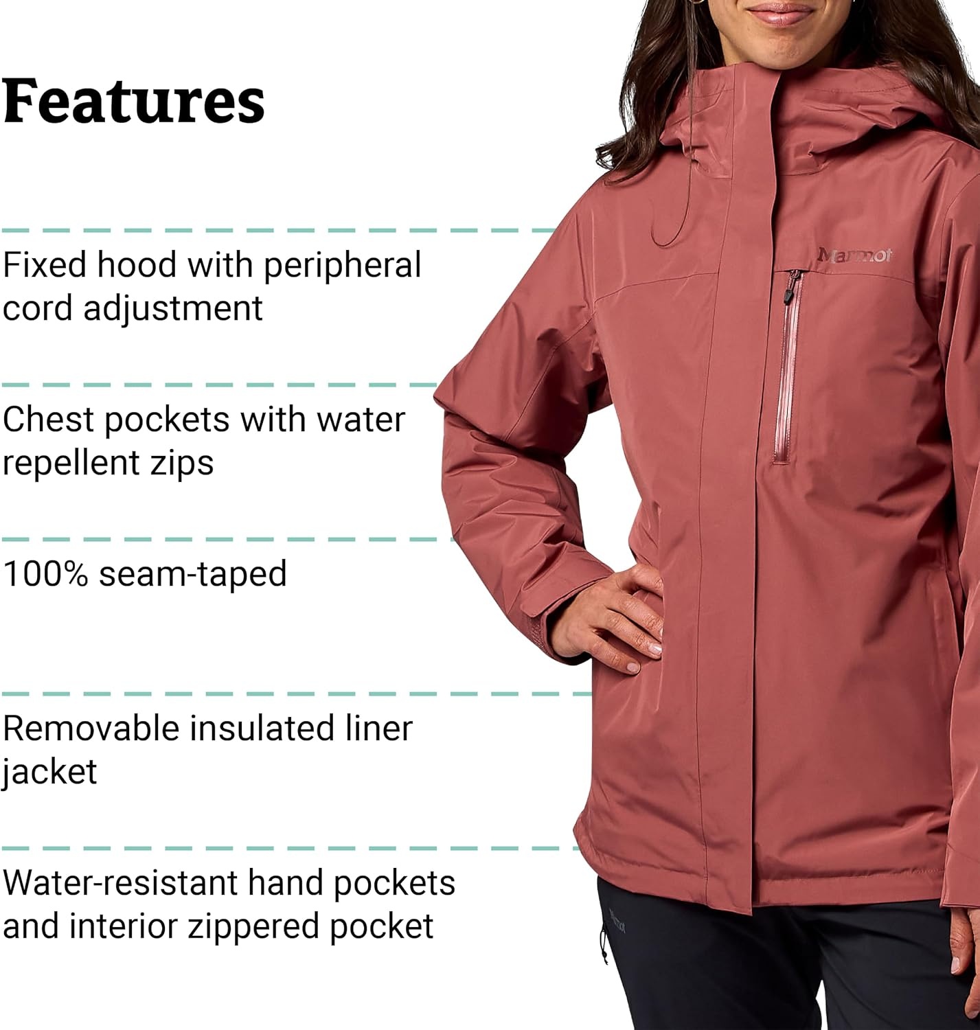 image:imageMARMOT Womens Ramble 3in1 Component Jacket Recycled Waterproof Shell with Hood and Removable Insulated Thermal R LinerPraline