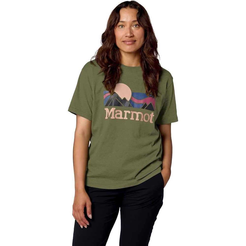 image:imageMarmot Womens Womens Coastal Logo Short Sleeve TShirtSurplus Green Heather