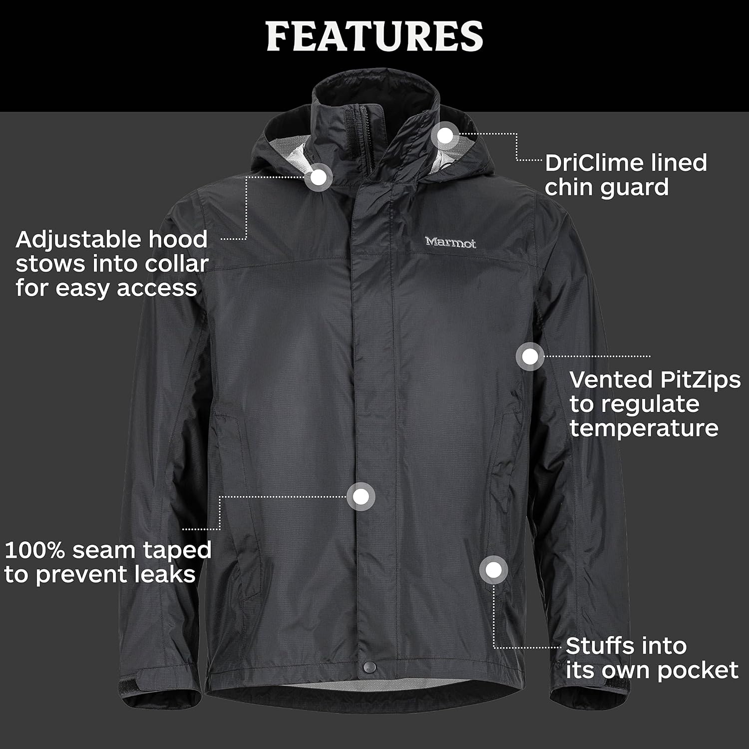 image:imageMARMOT Mens PreCip Jacket Lightweight Waterproof Black 3XLarge